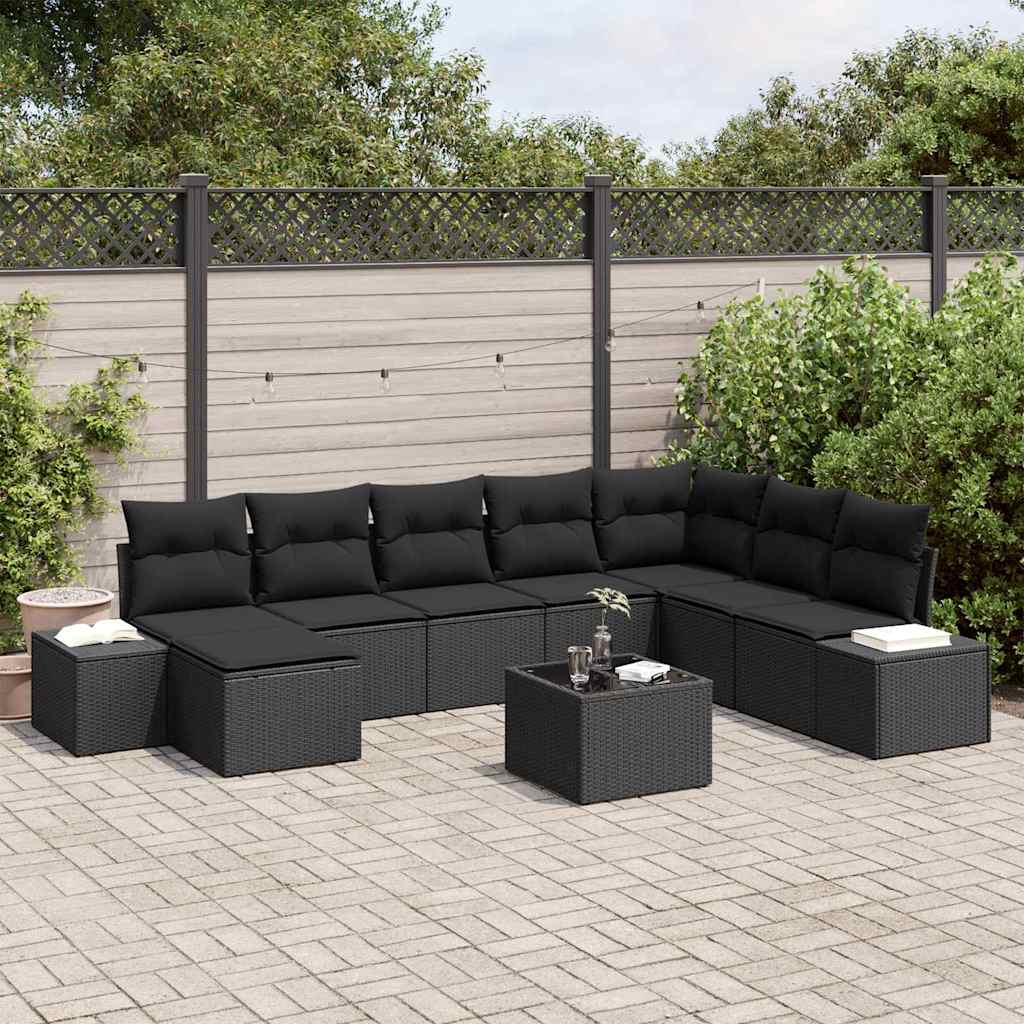 Set Divano da Giardino con cuscino 8 pcs Nero polyrattan