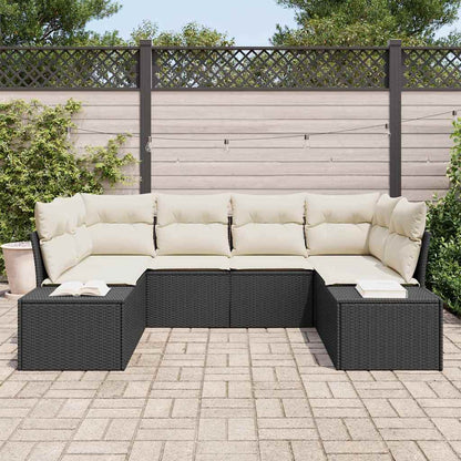 Set Divano da Giardino 6 pcs Nero e Crema Poly Rattan