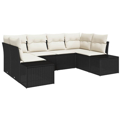 Set Divano da Giardino 6 pcs Nero e Crema Poly Rattan