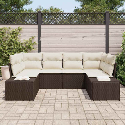 Set Divano da Giardino 6 pcs Marrone e Crema Poly Rattan