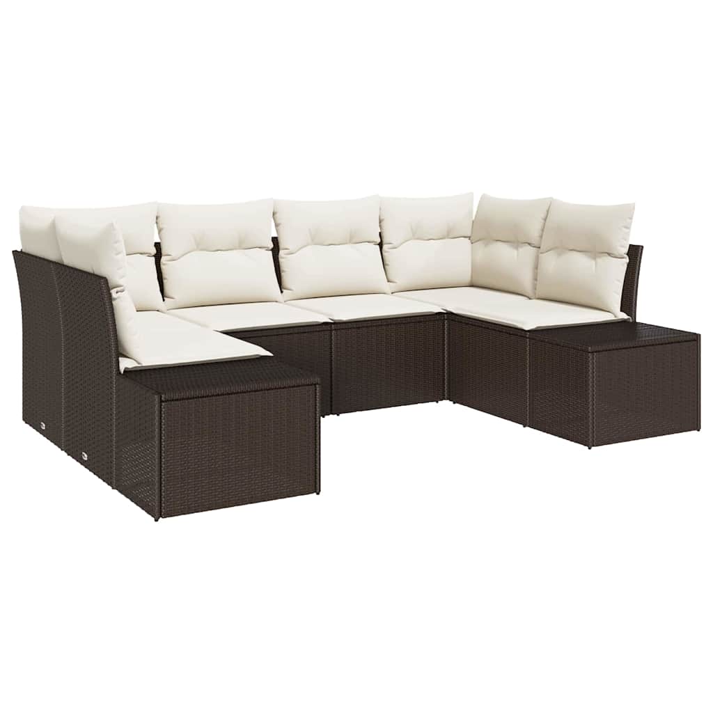 Set Divano da Giardino 6 pcs Marrone e Crema Poly Rattan