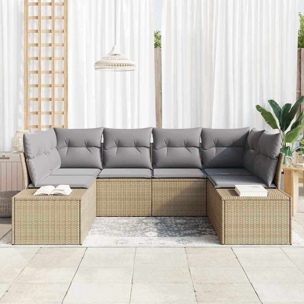 Set Divano da Giardino 6 pcs beige e grigio chiaro Poly Rattan
