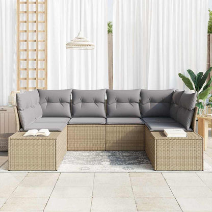 Set Divano da Giardino 6 pcs beige e grigio chiaro Poly Rattan