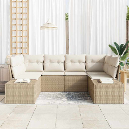 Set Divano da Giardino 6 pcs Beige e Crema Poly Rattan