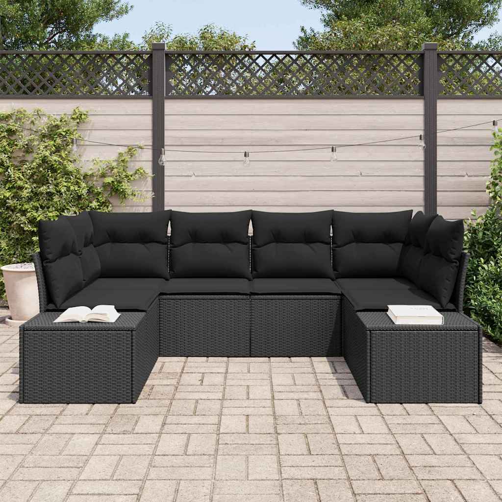 Set Divano da Giardino con archiviazione 6 pcs Nero Poly Rattan