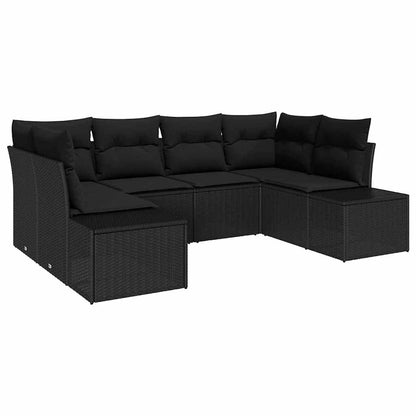 Set Divano da Giardino con archiviazione 6 pcs Nero Poly Rattan