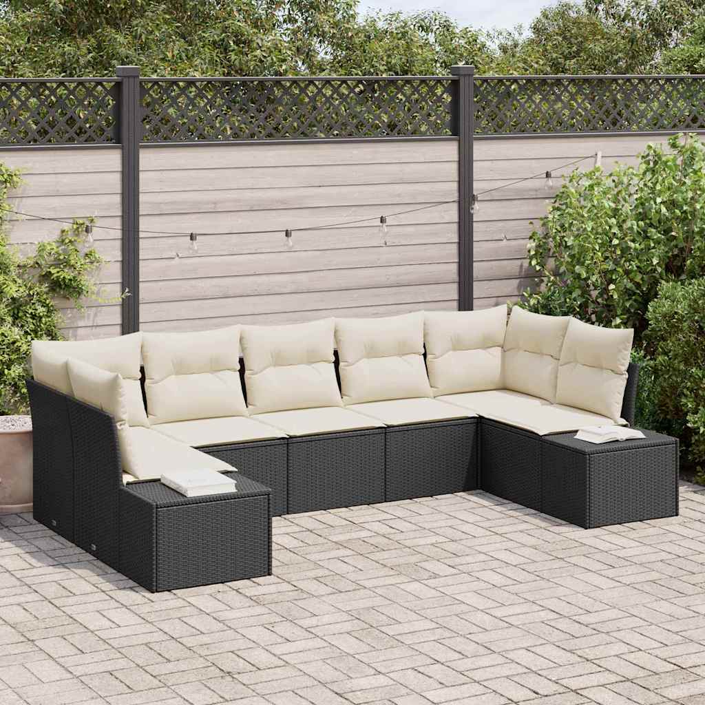 Set Divano da Giardino 7 pcs Nero e Crema Poly Rattan