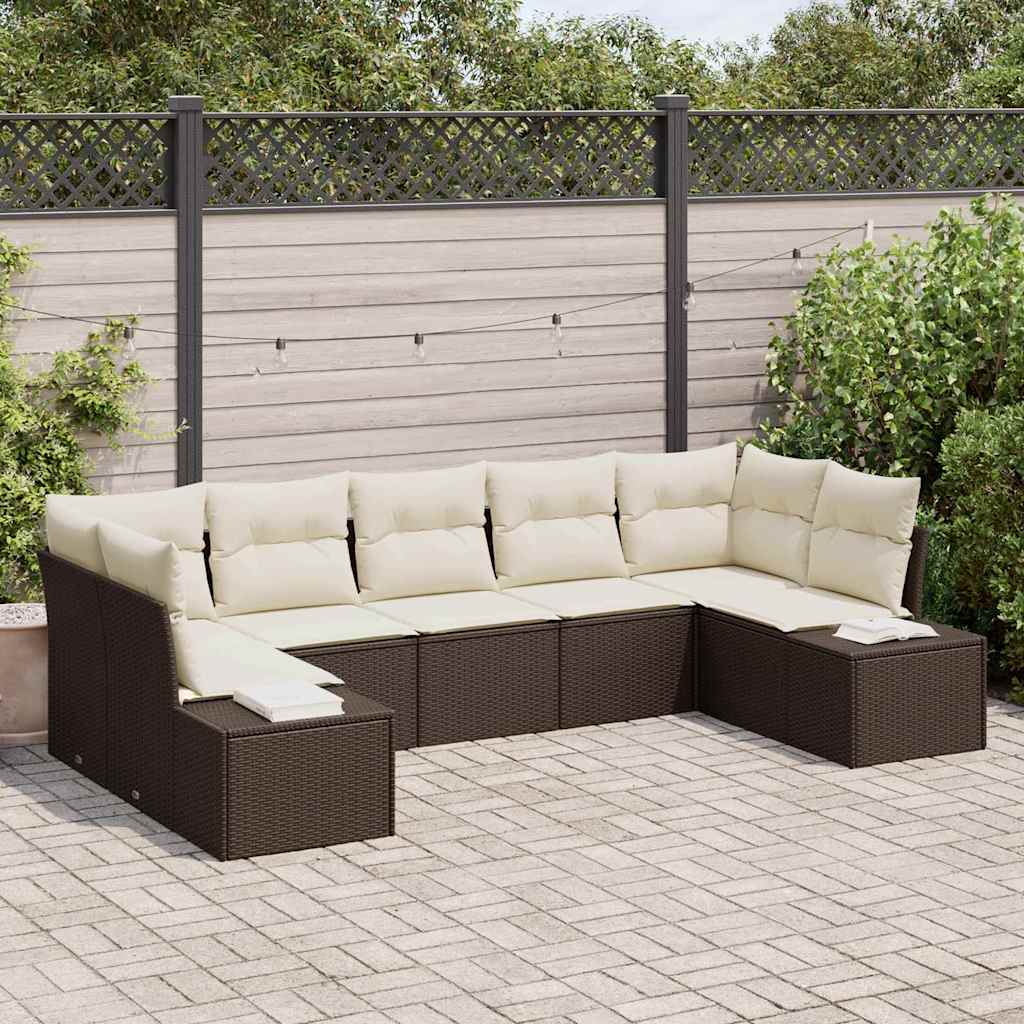 Set Divano da Giardino 7 pcs Marrone e Crema Poly Rattan