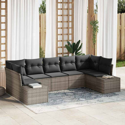 Set Divano da Giardino 7 pcs Grigio Poly Rattan