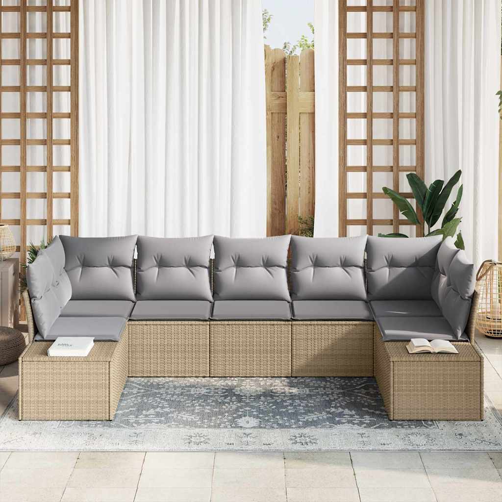 Set Divano da Giardino 7 pcs beige e grigio chiaro Poly Rattan