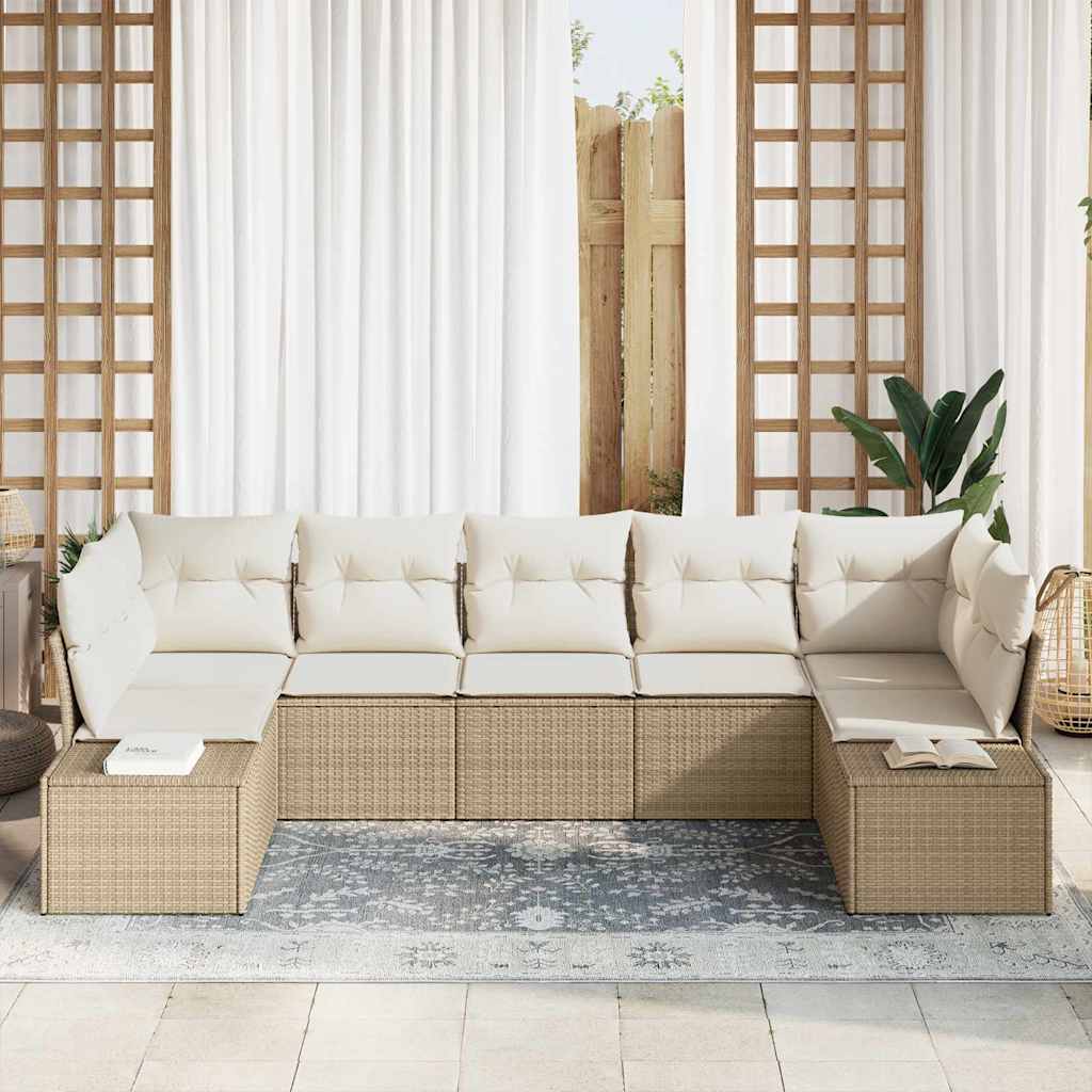 Set Divano da Giardino 7 pcs Beige e Crema Poly Rattan
