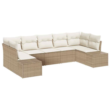 Set Divano da Giardino 7 pcs Beige e Crema Poly Rattan
