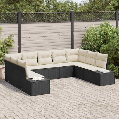 Set Divano da Giardino 9 pcs Nero e Crema polyrattan