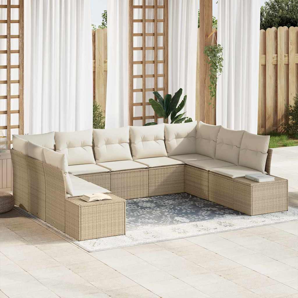 Set Divano da Giardino 9 pcs Beige e Crema polyrattan