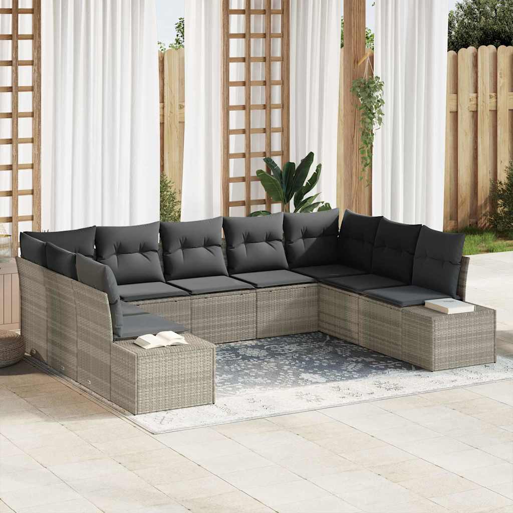 Set Divano da Giardino 9 pcs Grigio chiaro polyrattan