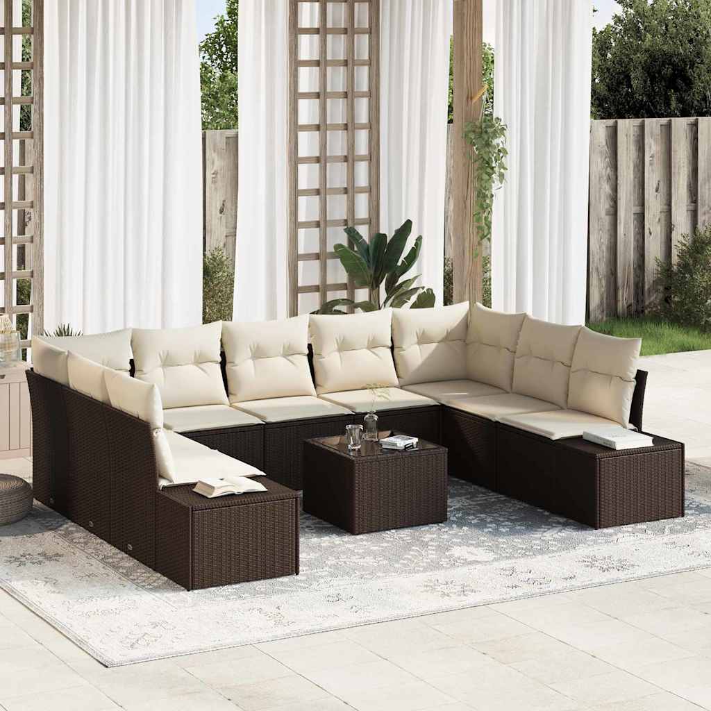 Set Divano da Giardino 9 pcs Marrone e Crema polyrattan