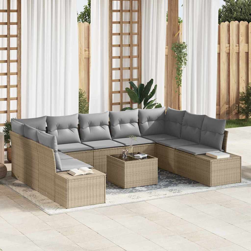 Set Divano da Giardino 9 pcs beige e grigio chiaro polyrattan