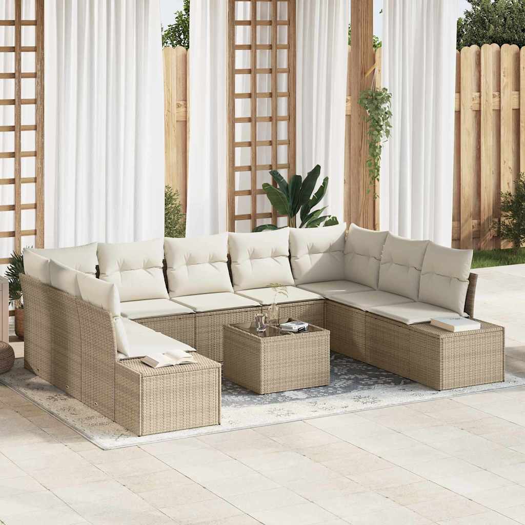 Set Divano da Giardino 9 pcs Beige e Crema polyrattan
