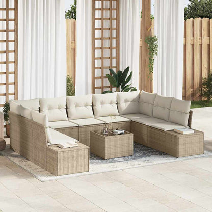 Set Divano da Giardino 9 pcs Beige e Crema polyrattan