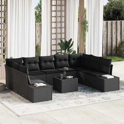 Set Divano da Giardino con cuscino 9 pcs Nero polyrattan