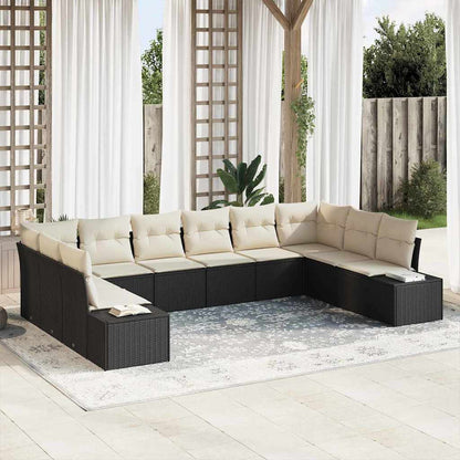 Set Divano da Giardino 10 pcs Nero e Crema polyrattan