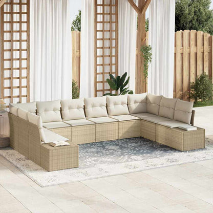 Set Divano da Giardino 10 pcs Beige e Crema polyrattan