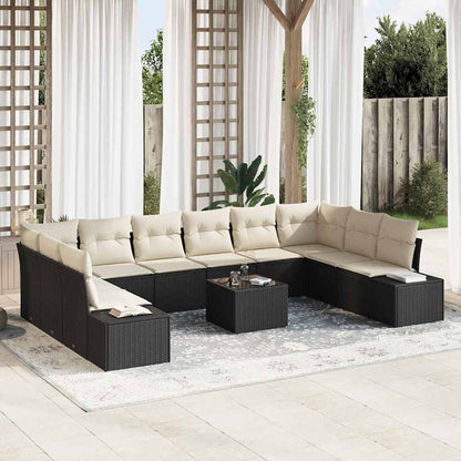 Set Divano da Giardino 10 pcs Nero e Crema polyrattan