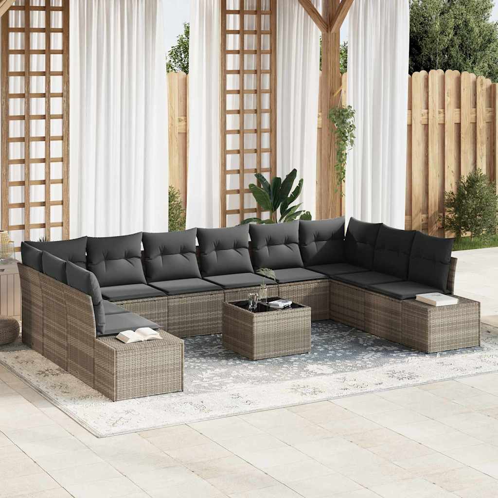 Set Divano da Giardino 10 pcs Grigio chiaro polyrattan