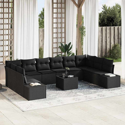 Set Divano da Giardino con cuscino 10 pcs Nero polyrattan