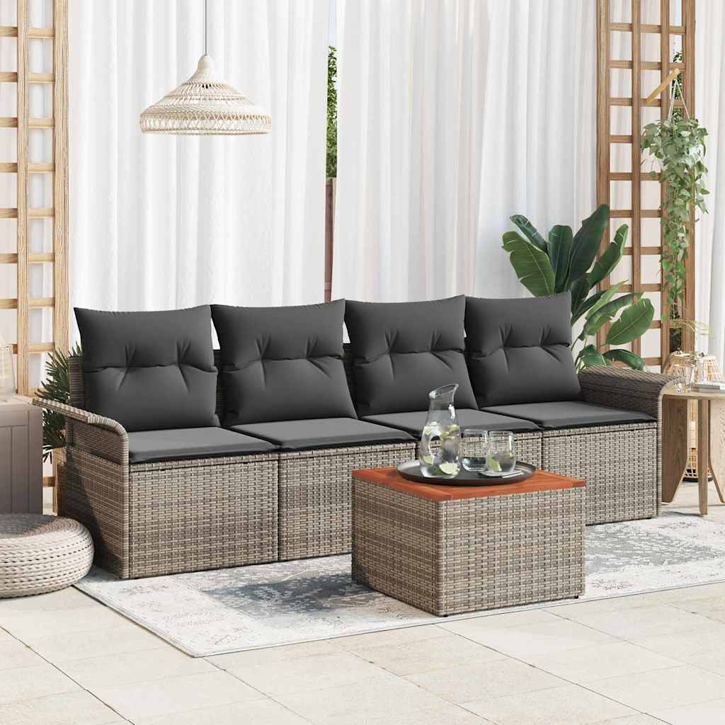 Set Divano da Giardino 5 pcs Grigio polyrattan