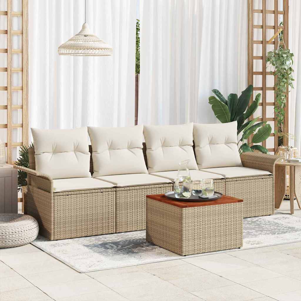 Set Divano da Giardino 5 pcs Beige e Crema polyrattan