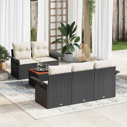 Set Divano da Giardino 6 pcs Nero e Crema polyrattan
