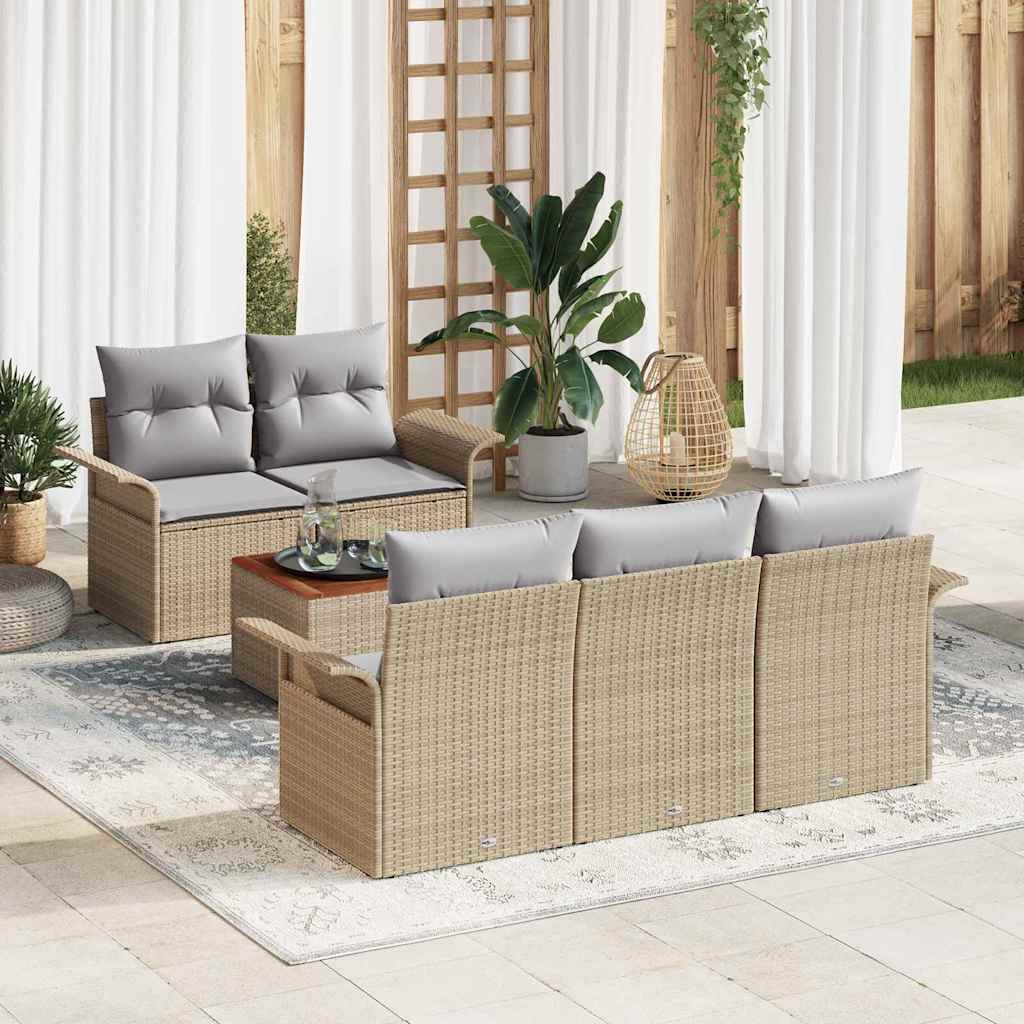Set Divano da Giardino 6 pcs Beige e grigio chiaro polyrattan