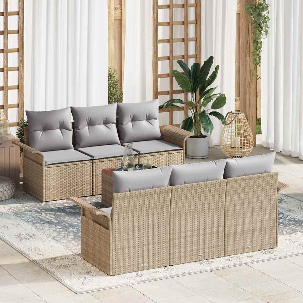 Set Divano da Giardino 7 pcs Beige e grigio chiaro polyrattan