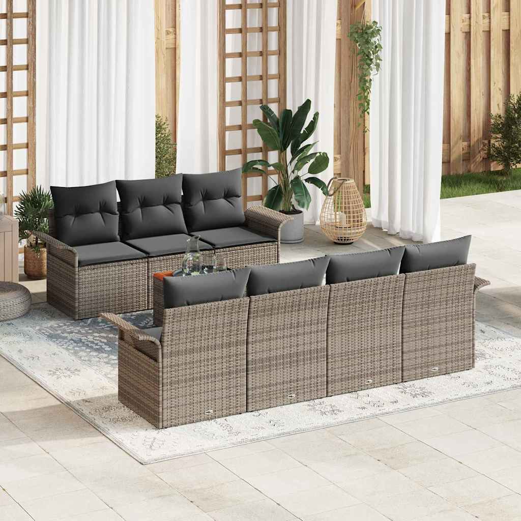 Set Divano da Giardino 8 pcs Grigio polyrattan