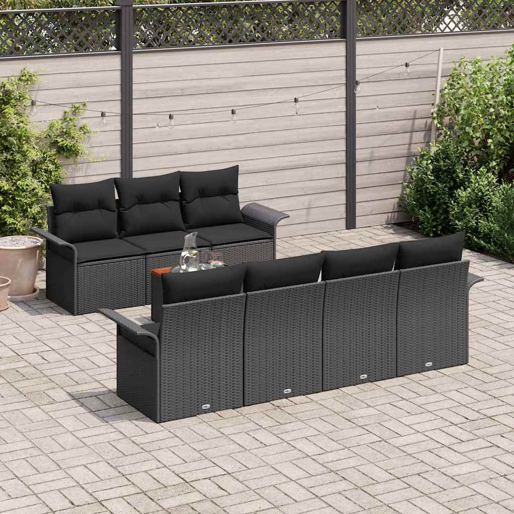Set Divano da Giardino con archiviazione 8 pcs Nero polyrattan