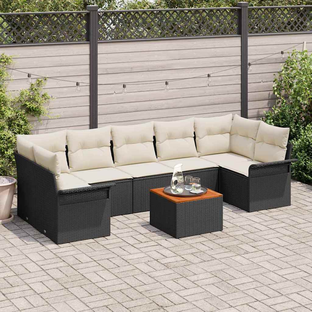 Set Divano da Giardino 8 pcs Nero e Crema polyrattan