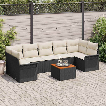 Set Divano da Giardino 8 pcs Nero e Crema polyrattan