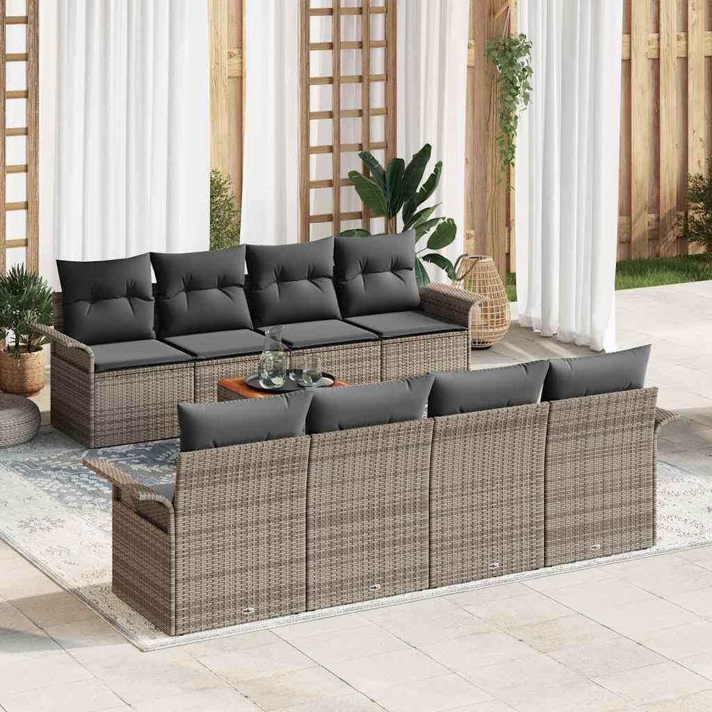 Set Divano da Giardino 9 pcs Grigio polyrattan