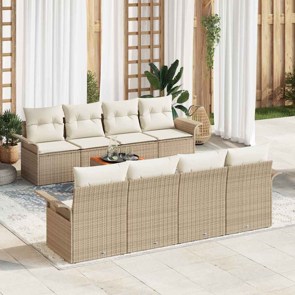 Set Divano da Giardino 9 pcs Beige e Crema polyrattan