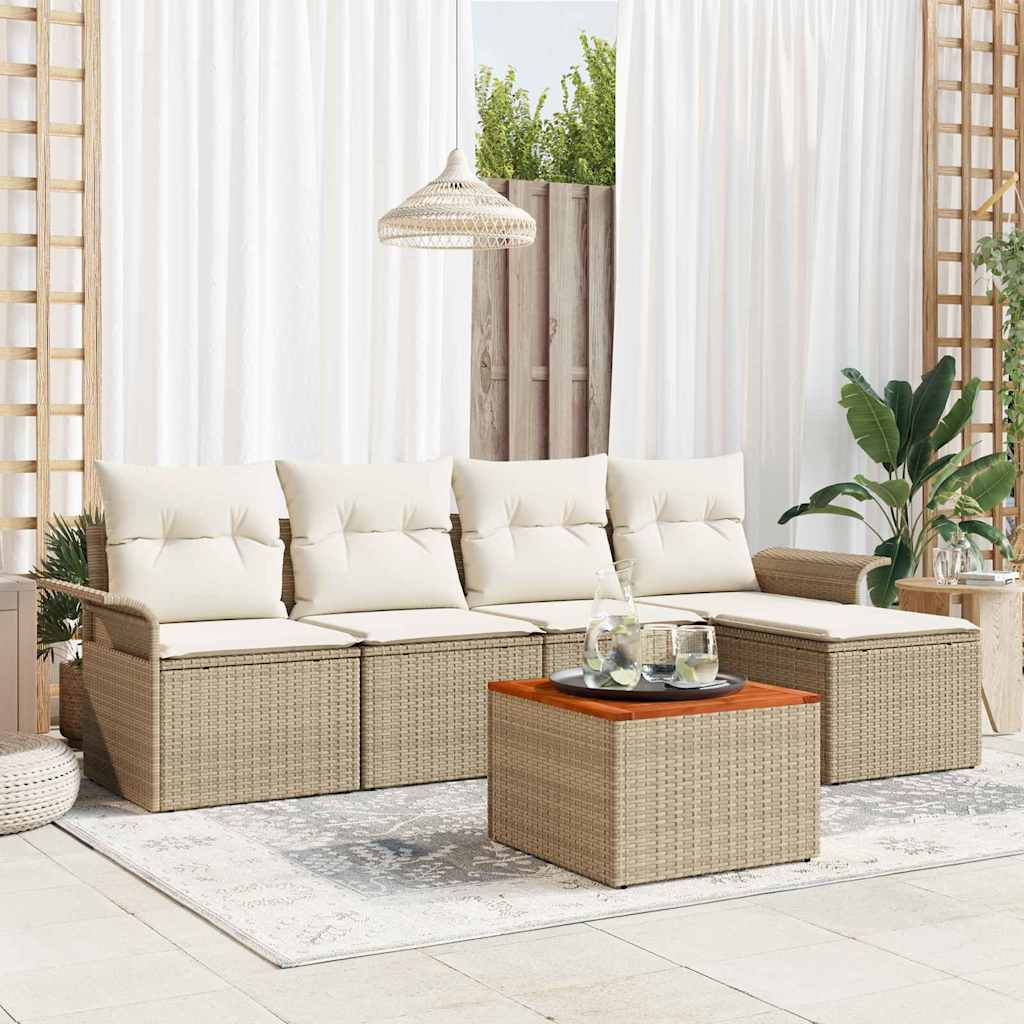 Set Divano da Giardino 6 pcs Beige e Crema polyrattan
