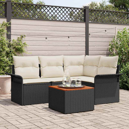 Set Divano da Giardino 5 pcs Nero e Crema polyrattan