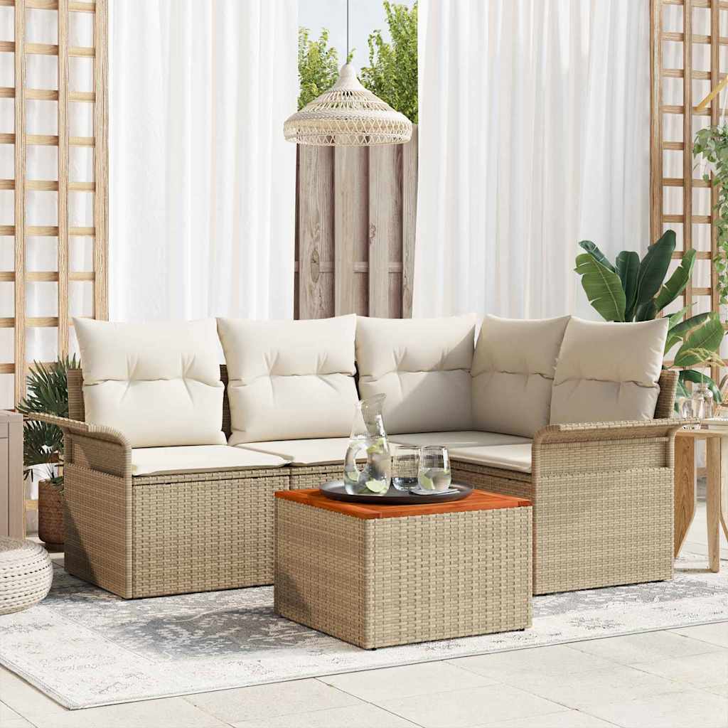 Set Divano da Giardino 5 pcs Beige e Crema polyrattan