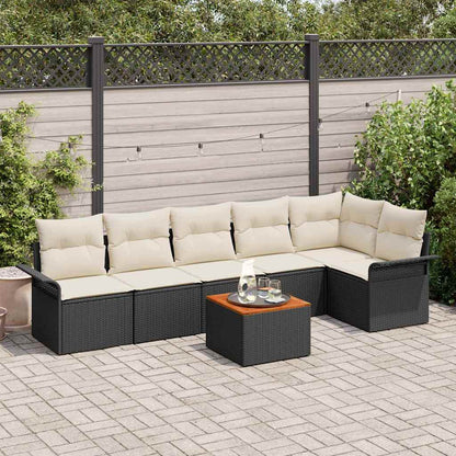 Set Divano da Giardino 7 pcs Nero e Crema polyrattan