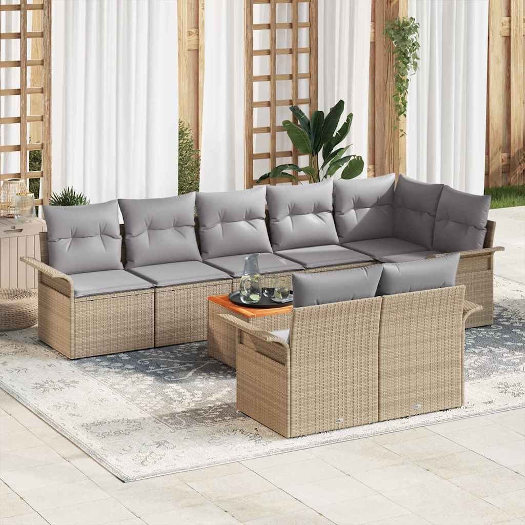 Set Divano da Giardino 9 pcs beige e grigio chiaro polyrattan
