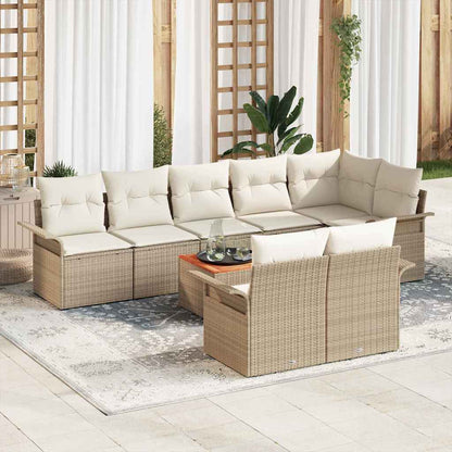 Set Divano da Giardino 9 pcs Beige e Crema polyrattan