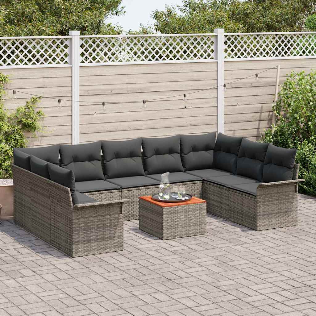 Set Divano da Giardino 10 pcs Grigio polyrattan