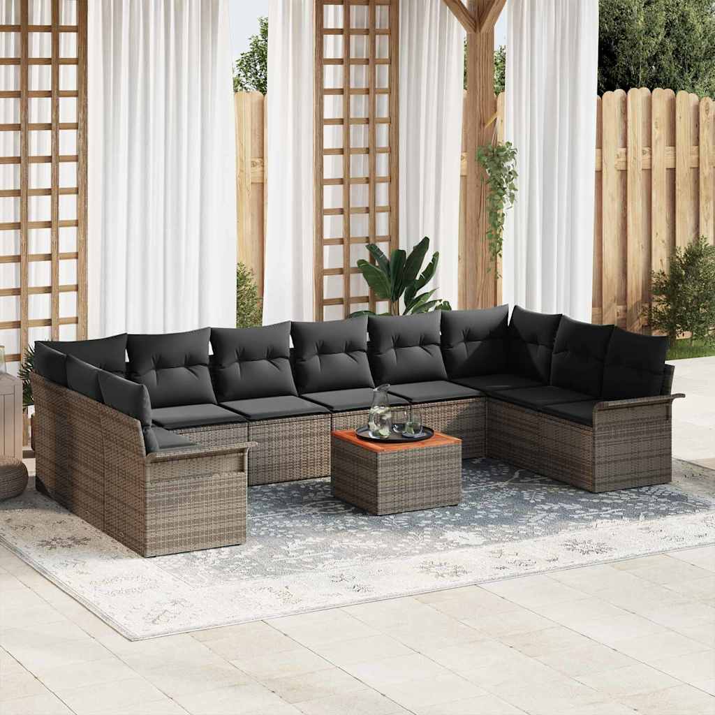 Set Divano da Giardino 11 pcs Grigio polyrattan