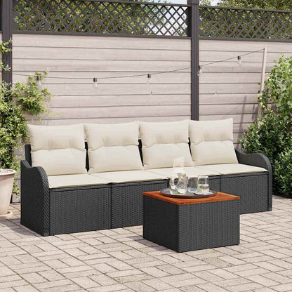 Set Divano da Giardino 5 pcs Nero e Crema polyrattan