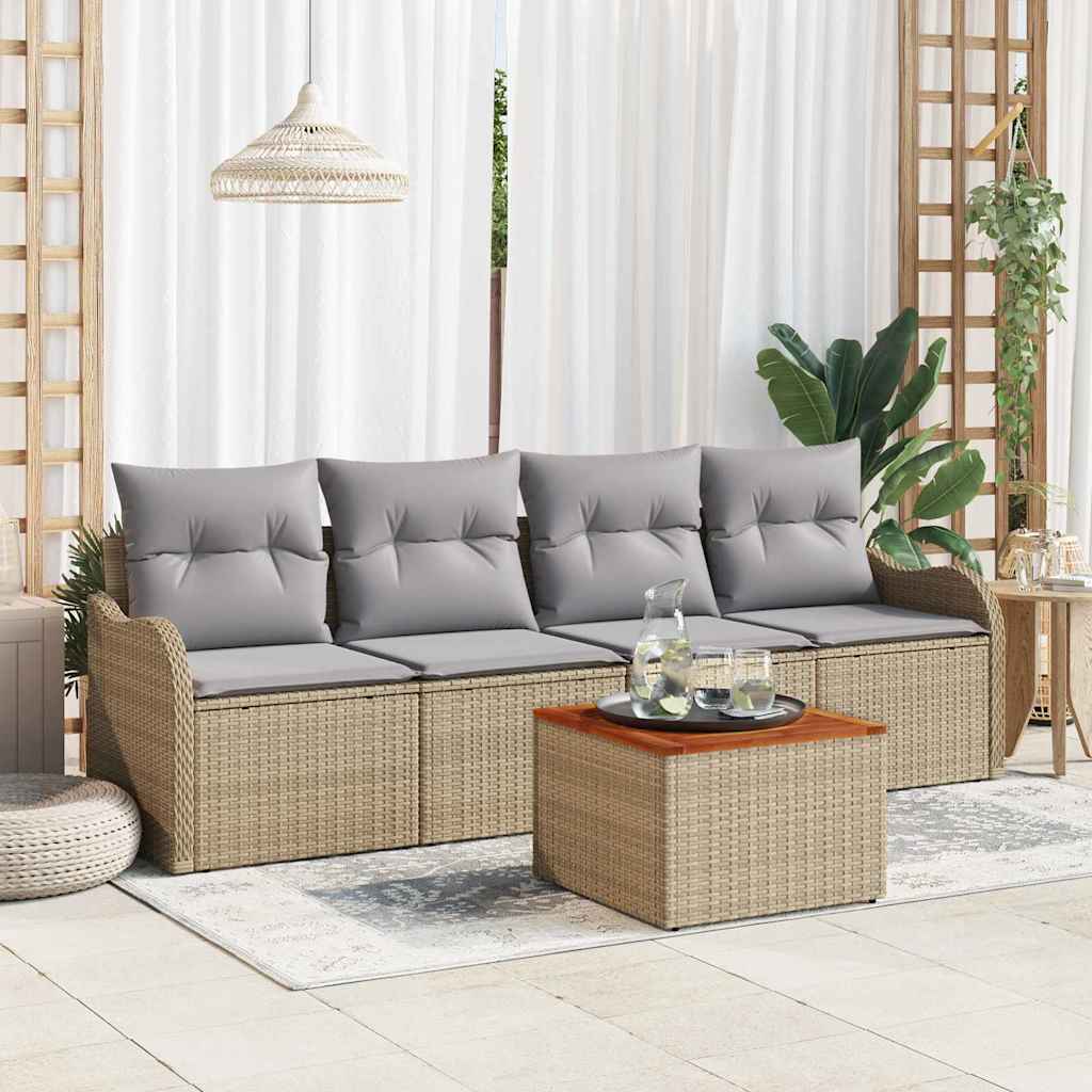 Set Divano da Giardino 5 pcs Beige e grigio chiaro polyrattan